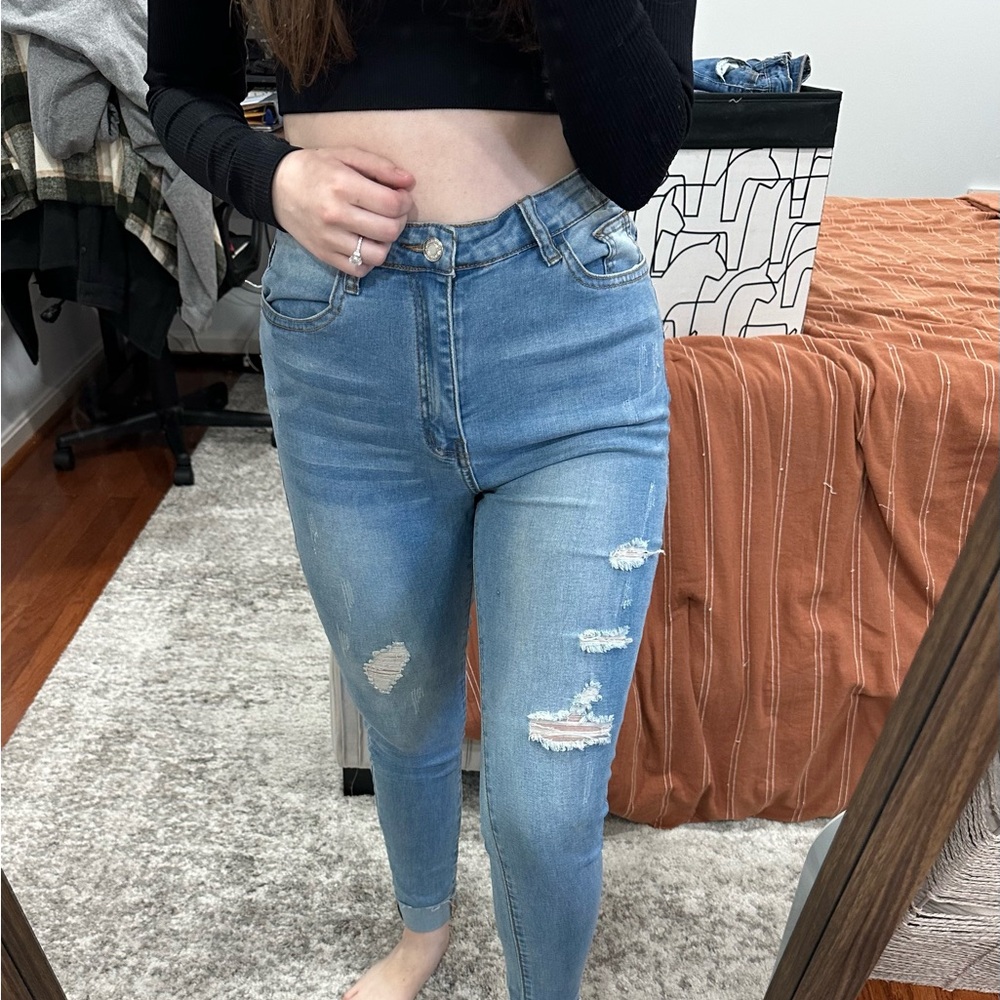 Women's Blue Distressed Jeans